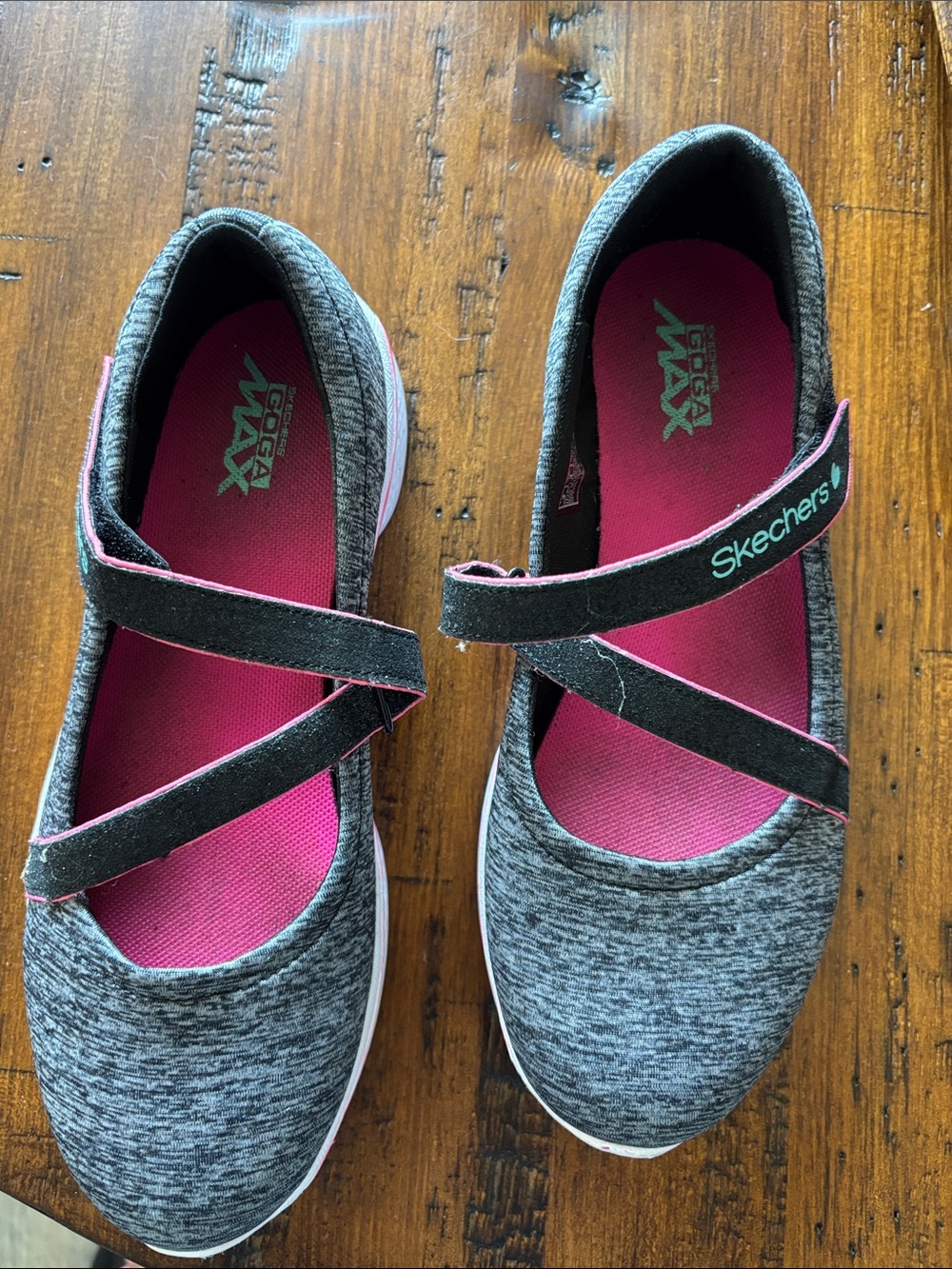 Skechers Girls Gray and Pink Mary Jane Slip-Ons